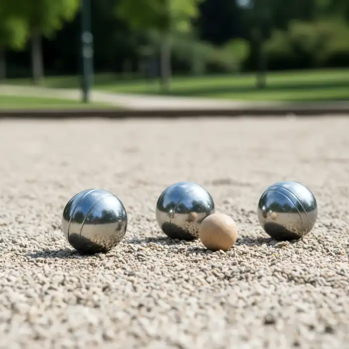Gra w bule zasady: poznaj zasady gry w pétanque i rzucaj najbliżej celu Metalowe kule do gry w bule oraz drewniana świnka na żwirowym boisku – gra w bule zasady.