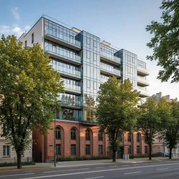 Mokotów: Dzielnica m.st. Warszawa, zarząd dróg miejskich i miejski klimat Nowoczesna kamienica i zieleń w prestiżowej dzielnicy Mokotów w Warszawie.