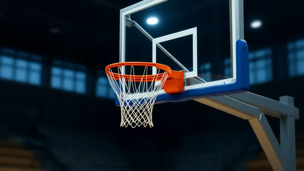 Na jakiej wysokości jest kosz w NBA? Standardy koszykówki i boiska Profesjonalny kosz do koszykówki w hali sportowej, pokazujący na jakiej wysokości jest kosz w NBA.